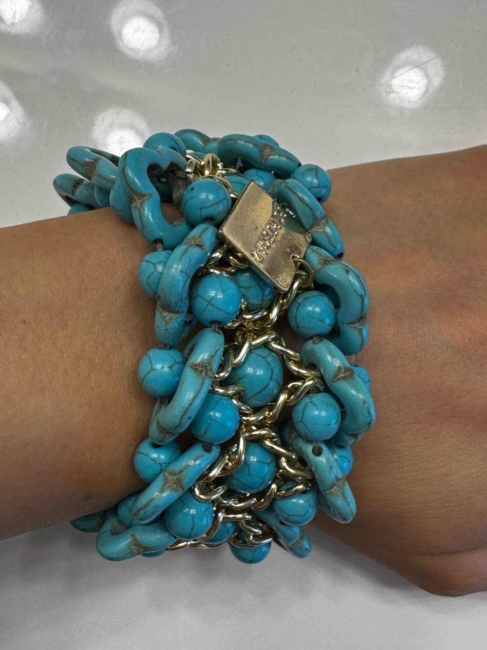 Pertegaz Turquoise Beaded Chain Bracelet with Gold Accent